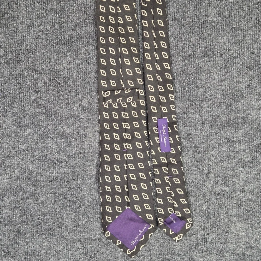Ralph Lauren Purple Label Tie Mens Italy Handmade 100% Linen Geometric Diamond